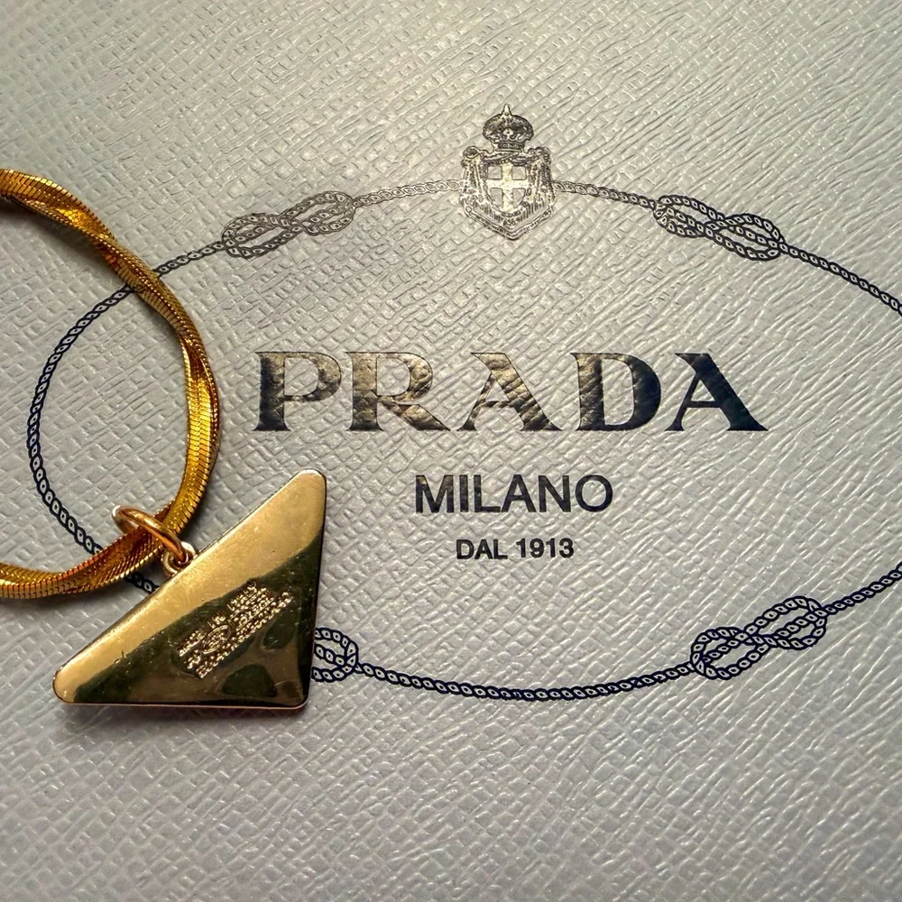 Prada Gold and Silver Tone Triangle Logo Necklace - Picture 2 of 2